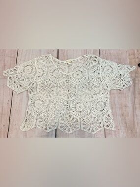 Rebellion Again Crochet Crop Top Sz M Short Sleeve Cottagecore Festival Cropped